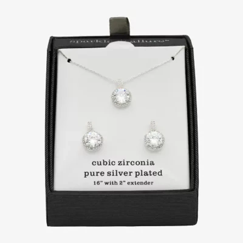 Sparkle Allure Halo Womens Cubic Zirconia Pure Silver Over Brass Round 2-pc. Jewelry Set