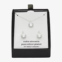 Sparkle Allure Halo Womens Cubic Zirconia Pure Silver Over Brass Round 2-pc. Jewelry Set