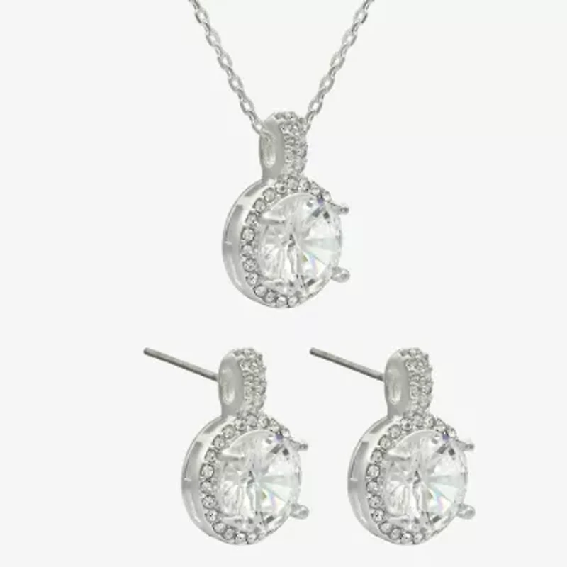 Sparkle Allure Halo Womens Cubic Zirconia Pure Silver Over Brass Round 2-pc. Jewelry Set