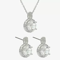 Sparkle Allure Halo Womens Cubic Zirconia Pure Silver Over Brass Round 2-pc. Jewelry Set