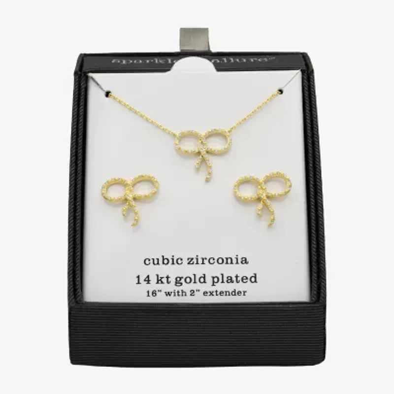 Sparkle Allure Womens Cubic Zirconia 14K Gold Over Brass Bow 2-pc. Jewelry Set