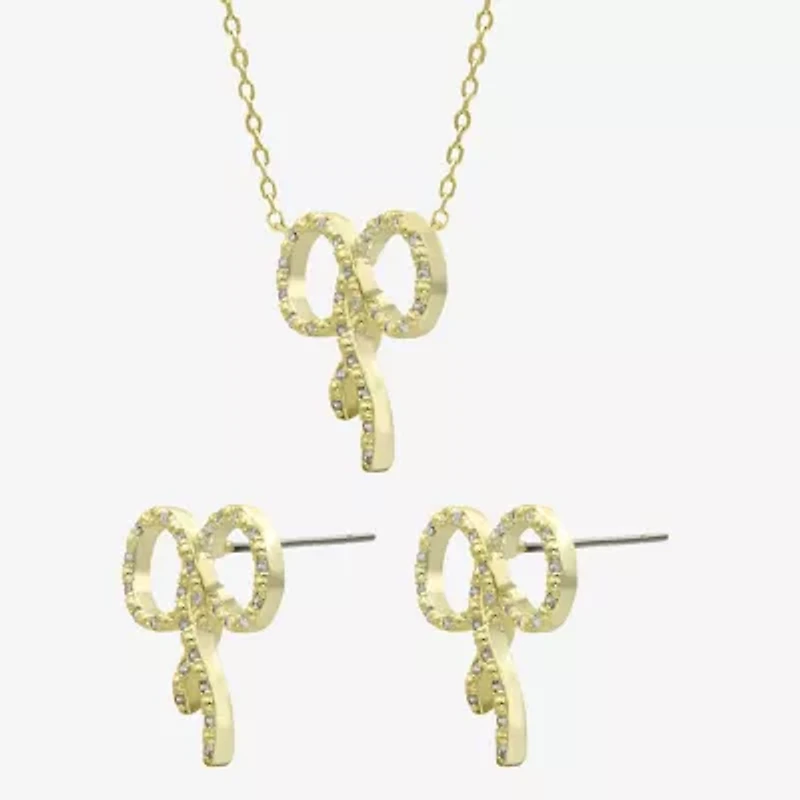 Sparkle Allure Womens Cubic Zirconia 14K Gold Over Brass Bow 2-pc. Jewelry Set