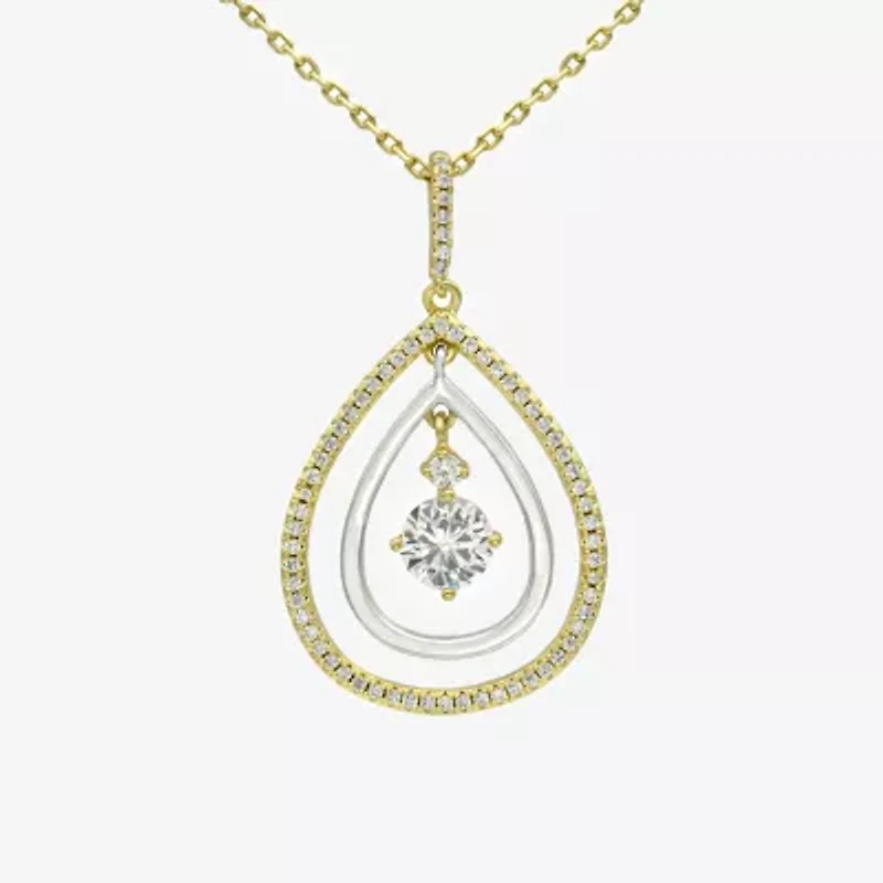 Sparkle Allure Orbital Womens Cubic Zirconia 14K Gold Over Brass Pure Silver Over Brass Pear Pendant Necklace