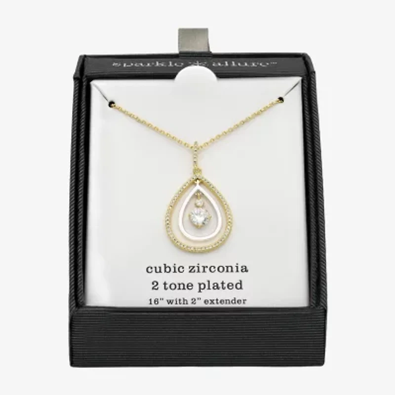 Sparkle Allure Orbital Womens Cubic Zirconia 14K Gold Over Brass Pure Silver Over Brass Pear Pendant Necklace