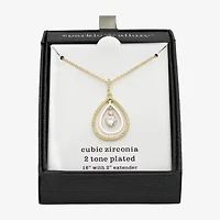Sparkle Allure Orbital Womens Cubic Zirconia 14K Gold Over Brass Pure Silver Over Brass Pear Pendant Necklace
