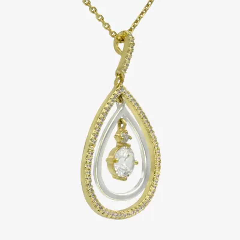 Sparkle Allure Orbital Womens Cubic Zirconia 14K Gold Over Brass Pure Silver Over Brass Pear Pendant Necklace