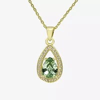Sparkle Allure Halo Womens Green Cubic Zirconia 14K Gold Over Brass Pear 16 Inch Pendant Necklace