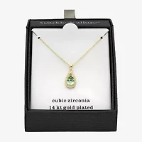 Sparkle Allure Halo Womens Green Cubic Zirconia 14K Gold Over Brass Pear 16 Inch Pendant Necklace