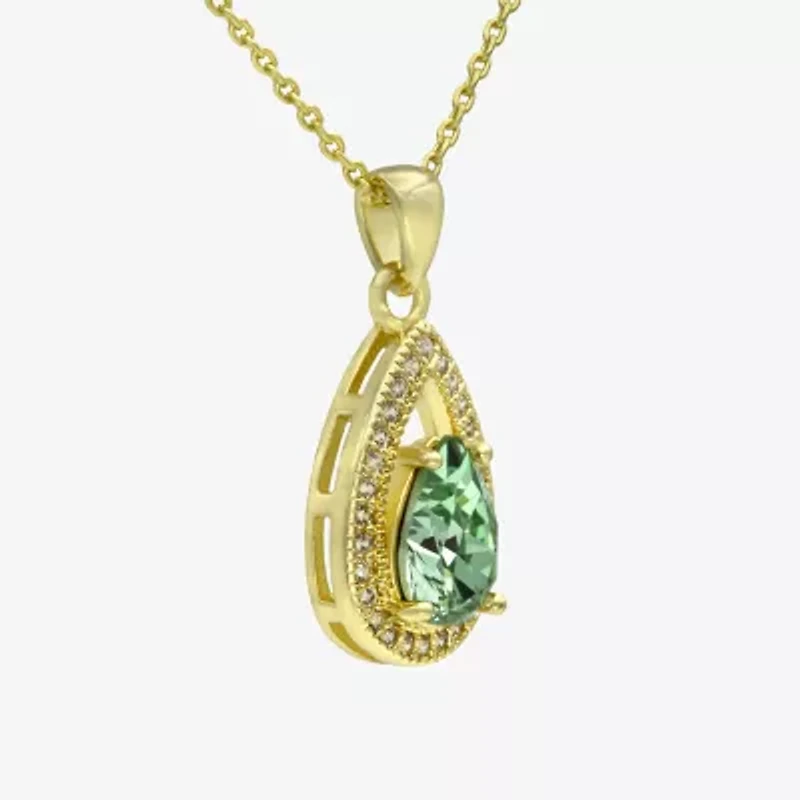 Sparkle Allure Halo Womens Green Cubic Zirconia 14K Gold Over Brass Pear 16 Inch Pendant Necklace