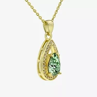 Sparkle Allure Halo Womens Green Cubic Zirconia 14K Gold Over Brass Pear 16 Inch Pendant Necklace