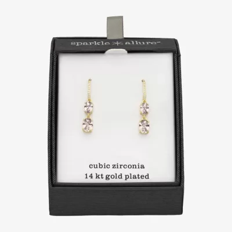 Sparkle Allure Womens Pink Cubic Zirconia 14K Gold Over Brass Oval Drop Earrings