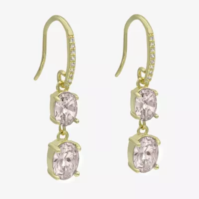 Sparkle Allure Womens Pink Cubic Zirconia 14K Gold Over Brass Oval Drop Earrings