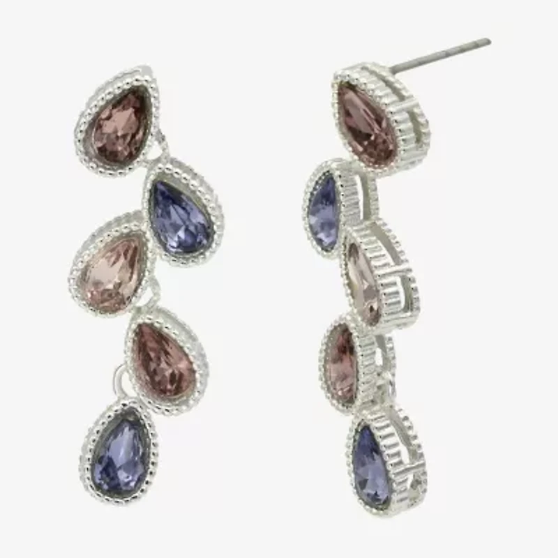 Sparkle Allure Cascade Womens Multi Color Cubic Zirconia Pure Silver Over Brass Pear Drop Earrings