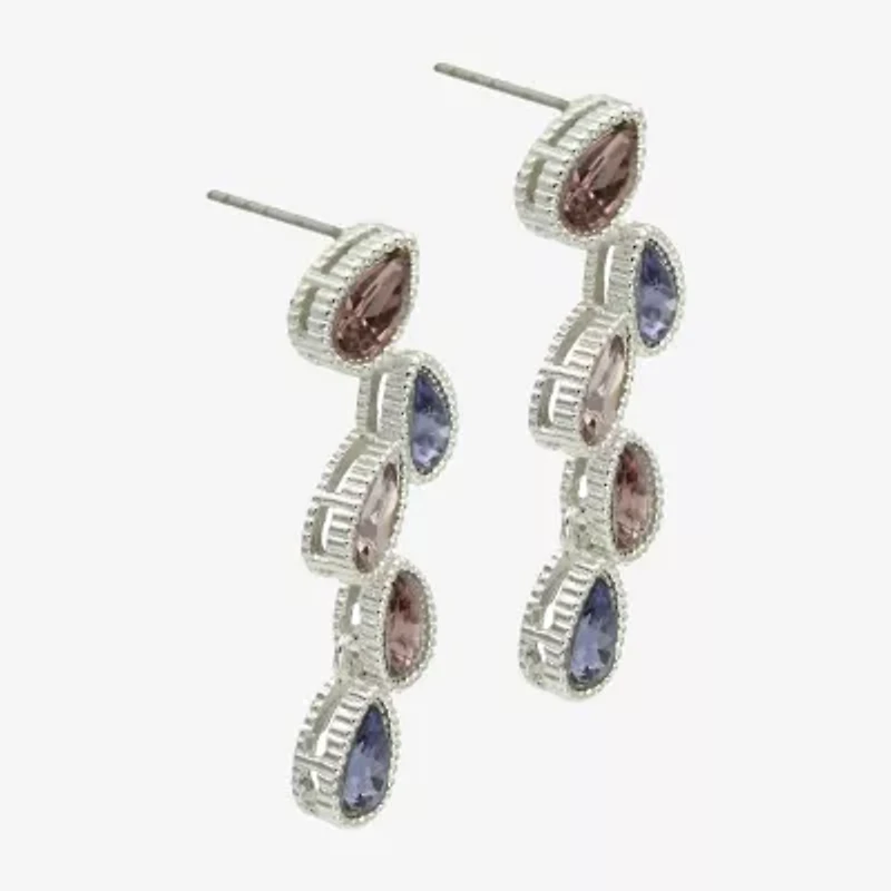 Sparkle Allure Cascade Womens Multi Color Cubic Zirconia Pure Silver Over Brass Pear Drop Earrings