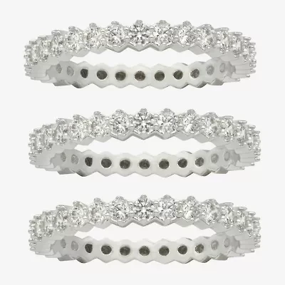 Sparkle Allure Womens Cubic Zirconia Pure Silver Over Brass Eternity Ring Set