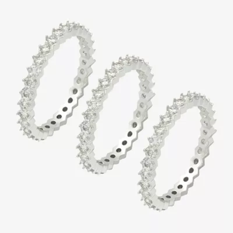 Sparkle Allure Womens Cubic Zirconia Pure Silver Over Brass Eternity Ring Set