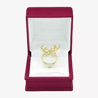 Sparkle Allure Womens Simulated Pearl Cubic Zirconia 14K Gold Over Brass Butterfly Cocktail Ring