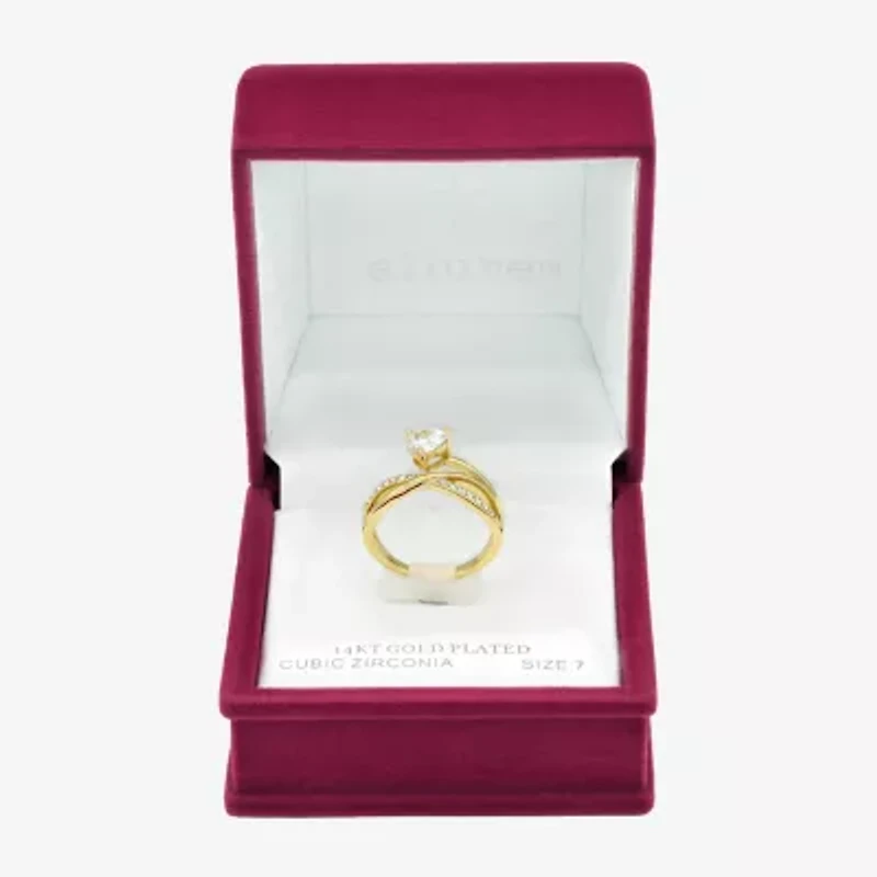 Sparkle Allure Womens 2MM Crystal 14K Gold Over Brass Heart Crossover Band