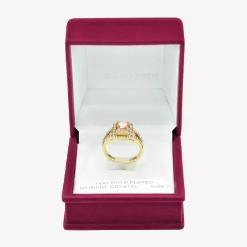 Sparkle Allure Split Shank Womens Champagne Crystal 14K Gold Over Brass Halo Cocktail Ring
