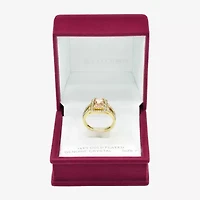 Sparkle Allure Split Shank Womens Champagne Crystal 14K Gold Over Brass Halo Cocktail Ring