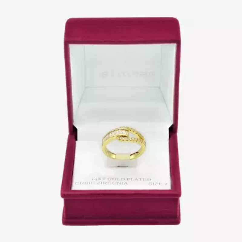 Sparkle Allure Buckle Womens 3MM Cubic Zirconia 14K Gold Over Brass Band