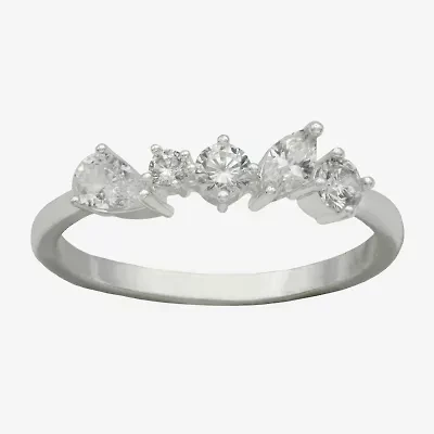 Sparkle Allure Womens 2MM Cubic Zirconia Pure Silver Over Brass 5-Stone Cluster Band
