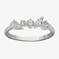 Sparkle Allure Womens 2MM Cubic Zirconia Pure Silver Over Brass 5-Stone Cluster Band