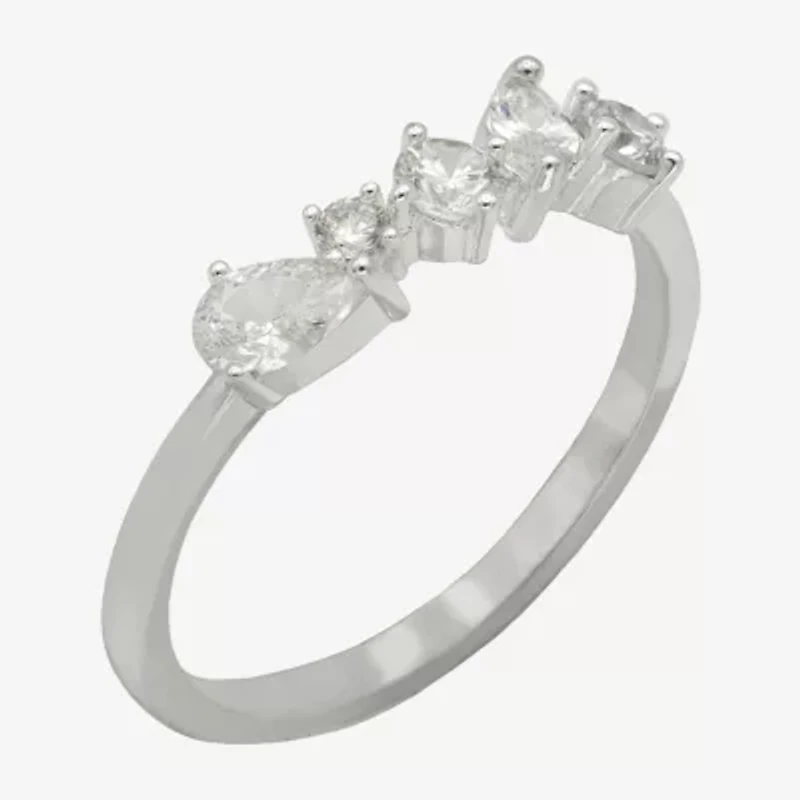 Sparkle Allure Womens 2MM Cubic Zirconia Pure Silver Over Brass 5-Stone Cluster Band