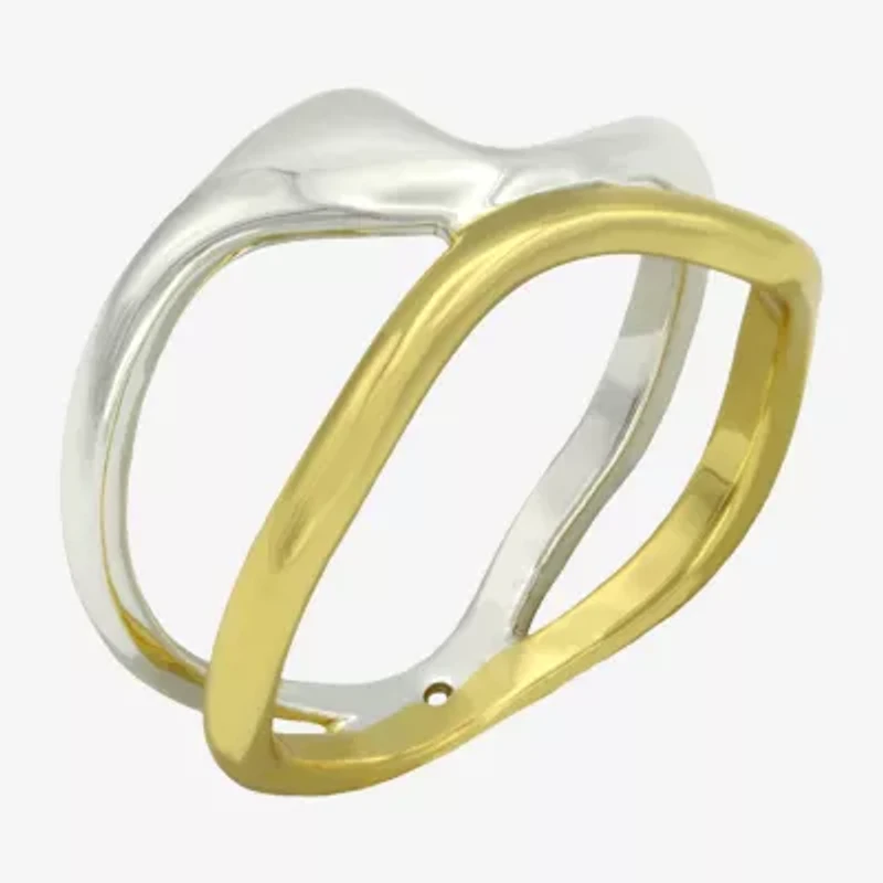 Sparkle Allure Irregular Womens 3.5MM 14K Gold Over Brass Pure Silver Crossover Band