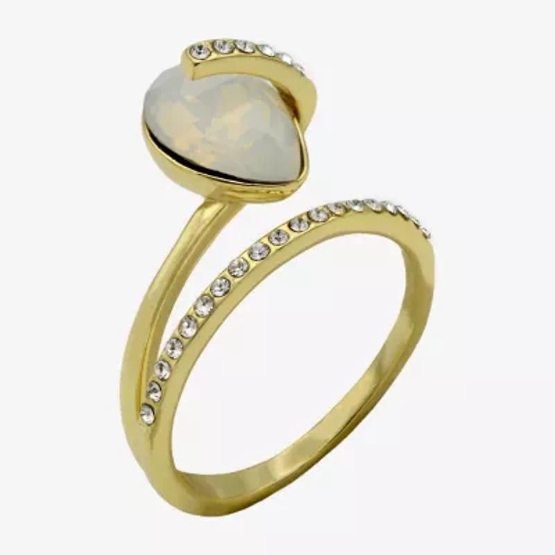 Sparkle Allure Wrap Womens White Crystal 14K Gold Over Brass Pear Bypass  Cocktail Ring