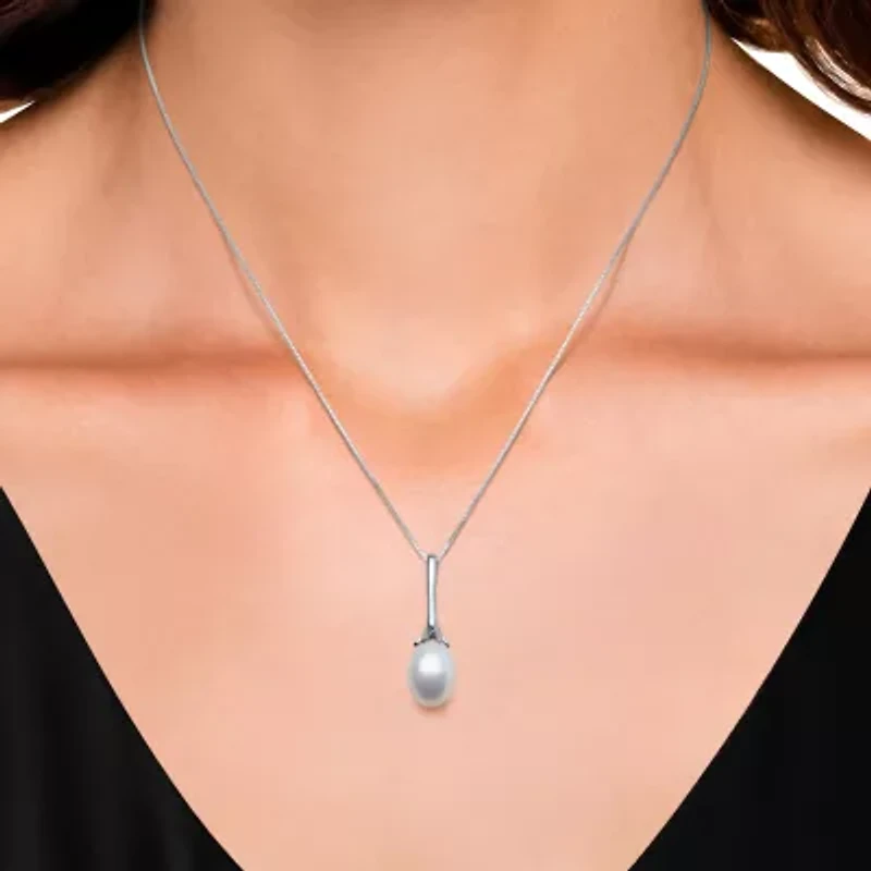 Womens White Cultured Freshwater Pearl Sterling Silver 18 Inch Pendant Necklace