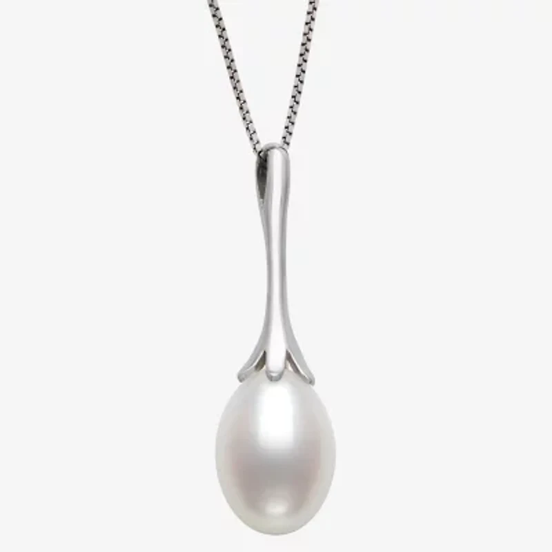 Womens White Cultured Freshwater Pearl Sterling Silver 18 Inch Pendant Necklace