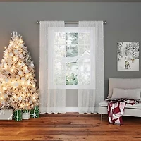 No 918 Holiday Snowflake Rod Pocket Embroidered Sheer Single Curtain Panel