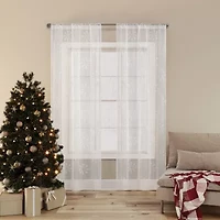 No 918 Holiday Snowflake Rod Pocket Embroidered Sheer Single Curtain Panel