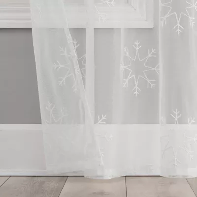 No 918 Holiday Snowflake Rod Pocket Embroidered Sheer Single Curtain Panel