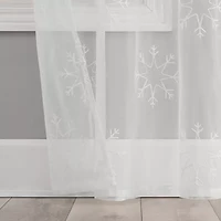 No 918 Holiday Snowflake Rod Pocket Embroidered Sheer Single Curtain Panel