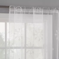 No 918 Holiday Snowflake Rod Pocket Embroidered Sheer Single Curtain Panel