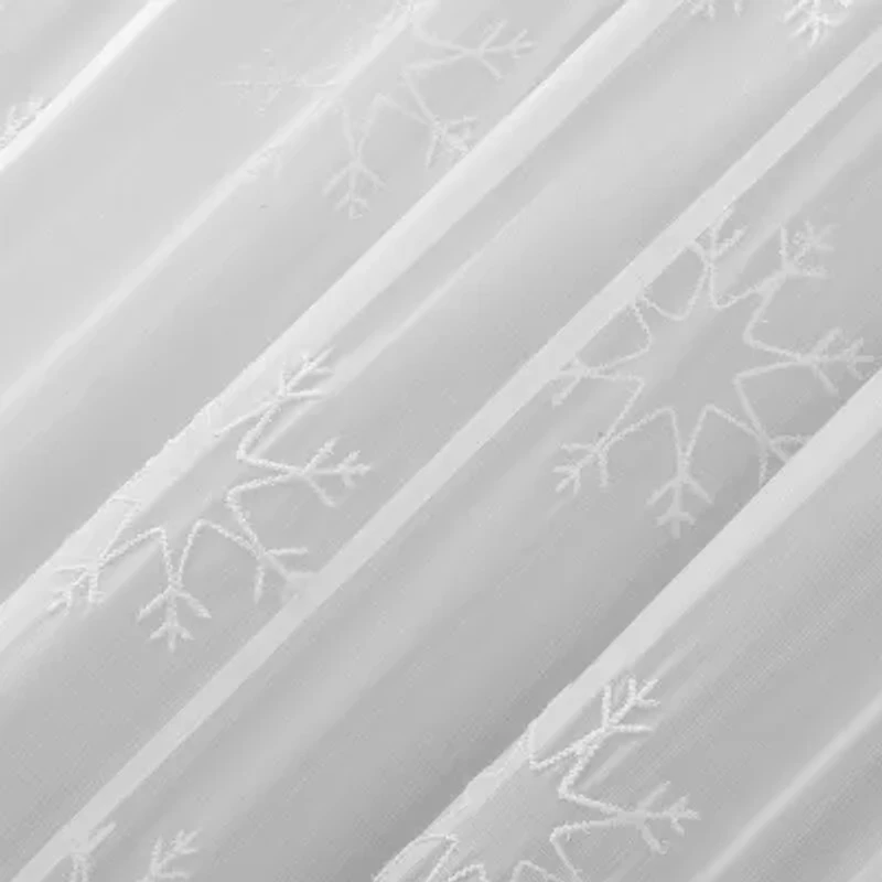 No 918 Holiday Snowflake Rod Pocket Embroidered Sheer Single Curtain Panel