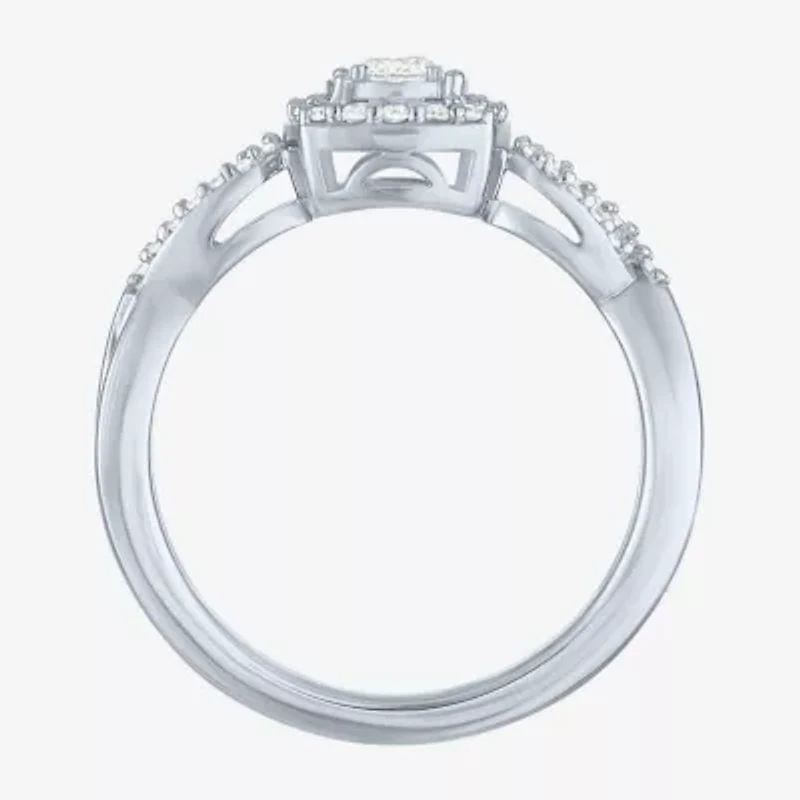 Womens 1/3 CT. T.W. Lab Grown White Diamond Sterling Silver Crossover Engagement Ring