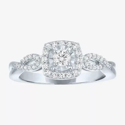 Womens 1/3 CT. T.W. Lab Grown White Diamond Sterling Silver Crossover Engagement Ring