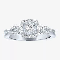 Womens 1/3 CT. T.W. Lab Grown White Diamond Sterling Silver Crossover Engagement Ring
