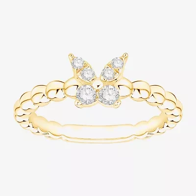 Butterfly (Vs2, F) Womens 1/6 CT. T.W. Lab Grown White Diamond 14K Gold Over Silver Cocktail Ring
