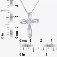 1/10 CT.T.W. Natural Diamond Sterling SIlver Ribbon-Style Cross Pendant Necklace