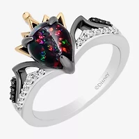 Enchanted Disney Fine Jewelry Evil Queen (I2, I) Womens 1/10 CT. T.W. Lab Created Black Opal 14K Gold Over Silver Sterling Side Stone Cocktail Ring