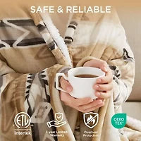 Woolrich Print Plush To Sherpa Heated Throw Automatic Shut Off