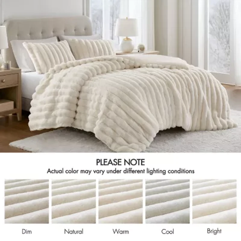 Madison Park Dahlia Faux Fur 3-pc. Midweight Comforter Set