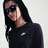 Nike Club Womens Crew Neck Long Sleeve Active T-Shirt