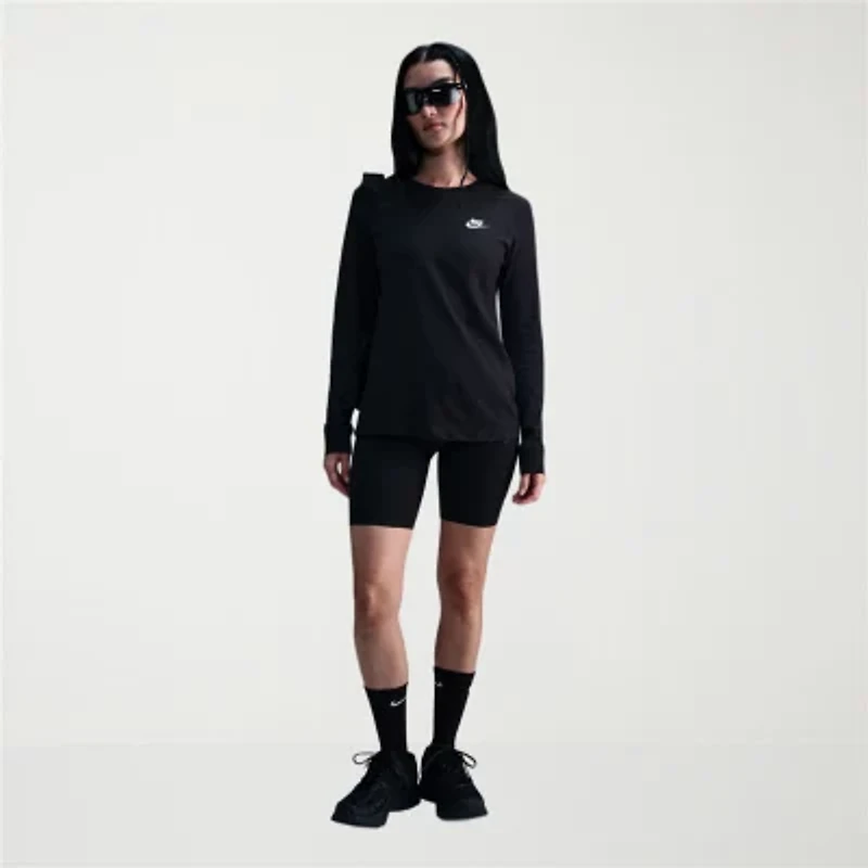 Nike Club Womens Crew Neck Long Sleeve Active T-Shirt