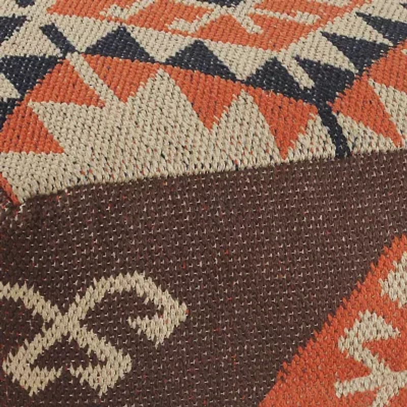 LR Home Ashford Handmade Kilim Bohemian Cotton Blend Medium Pouf Geometric Ottoman