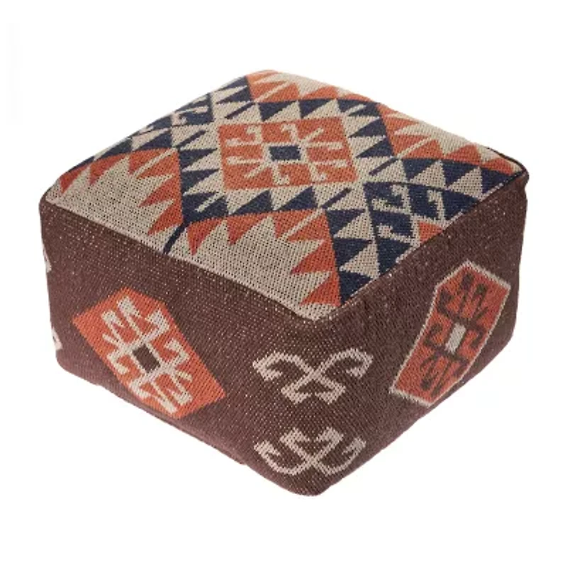 LR Home Ashford Handmade Kilim Bohemian Cotton Blend Medium Pouf Geometric Ottoman
